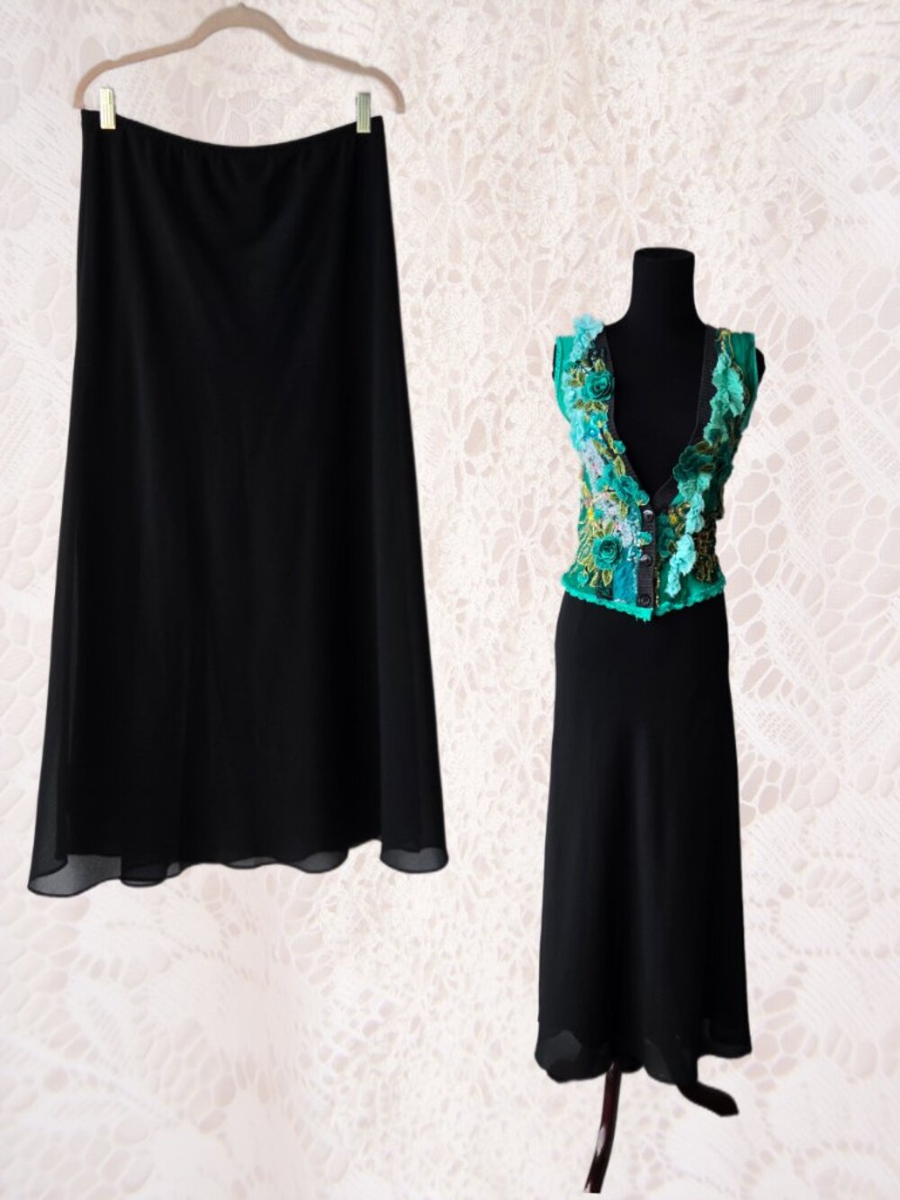 Black Long Chiffon Maxi Skirt XL Classic